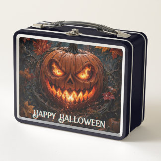 Blazing-Eyed Pumpkin Happy Halloween Autumn Metal Lunch Box