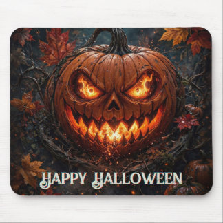 Blazing-Eyed Pumpkin Happy Halloween Autumn Mouse Pad
