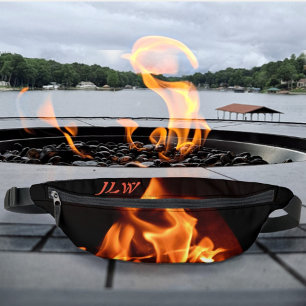 Blazing Flames Photographic Fire Initials Black Fanny Pack