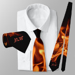 Blazing Flames with Initials Black Tie<br><div class="desc">This unique silk neck tie is ablaze with flames of bright orange fire on black.  It's Hot,  While you'll be cool.  It is edgy,  distinctive,  stylish and fun with beautiful burning flames.  Personalize with his Initials.

This image is original fire photography by JLW_PHOTOGRAPHY.</div>