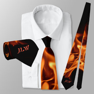 Blazing Flames with Initials Black Tie