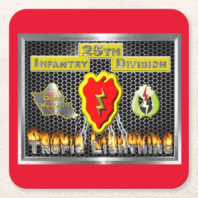 Blazing Hot 25th Infantry Division Gift Square Paper Coaster (Front)