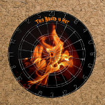 Blazing Hot Flames on Black Dartboard<br><div class="desc">It's a heated competition and the dartboard is blazing hot with vibrant flames burning orange against a black background. Not your typical board, it's truly unique like you. The photographic image of fire burning up the dart board is very realistic. Have fun and Personalize with a Name or your own...</div>