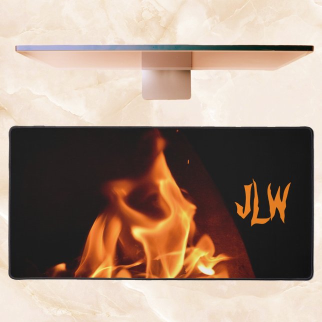 Blazing Hot Flames Photographic Black Desk Mat (Creator Uploaded)