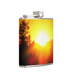 Blazing Orange Sunset Hip Flask