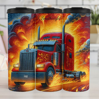 Blazing Red Semi Truck Flames Thermal Tumbler