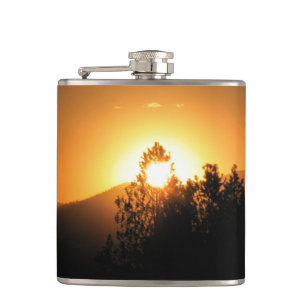 Blazing Sunset Trough Trees Hip Flask
