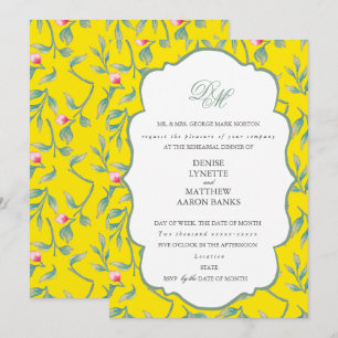 Blazing Yellow and Basil Green Rehearsal Dinner Invitation