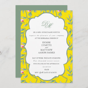 Blazing Yellow and Basil Green Rehearsal Dinner Invitation