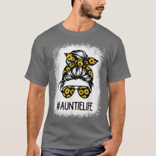 Bleached Auntie Life with Sunflower Messy Bun Moth T-Shirt
