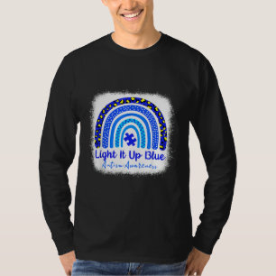 Bleached Autism Awareness Light It Up Blue Rainbow T-Shirt