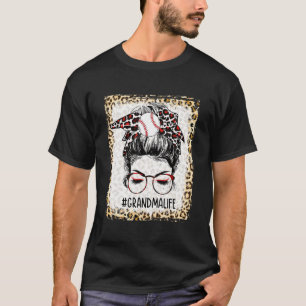 Bleached Ball Grandma Messy Bun Game Day Mothers D T-Shirt