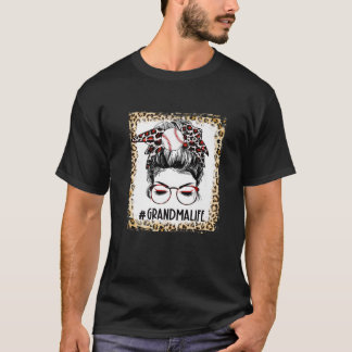 Bleached Ball Grandma Messy Bun Game Day Mothers D T-Shirt