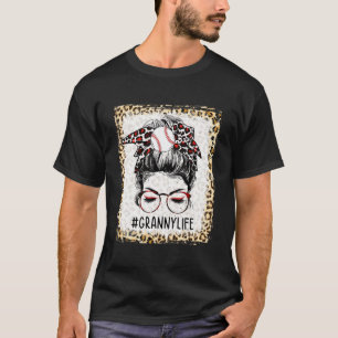 Bleached Ball Granny Messy Bun Game Day Mothers Da T-Shirt