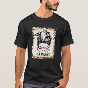 Bleached Ball Granny Messy Bun Game Day Mothers Da T-Shirt