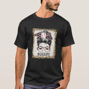 Bleached Baseball Gigi Messy Bun Game Day Mothers T-Shirt