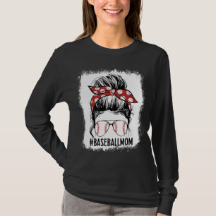Bleached Baseball Mom Messy Bun Game Day Vibes Mot T-Shirt