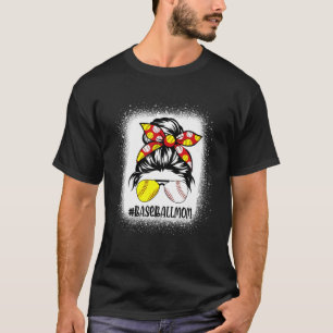 Bleached Baseball Mom Messy Bun Game Day Vibes Mot T-Shirt
