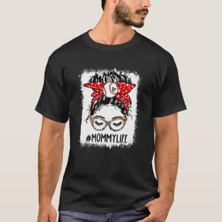 Bleached Baseball Mommy Messy Bun Game Day Mothers T-Shirt