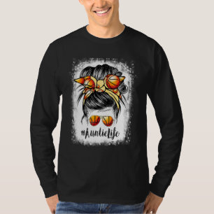 Bleached Basketball Auntie Life Messy Bun Game Day T-Shirt