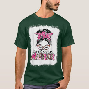 Bleached Breast Cancer Warrior Leopard Messy Bun P T-Shirt