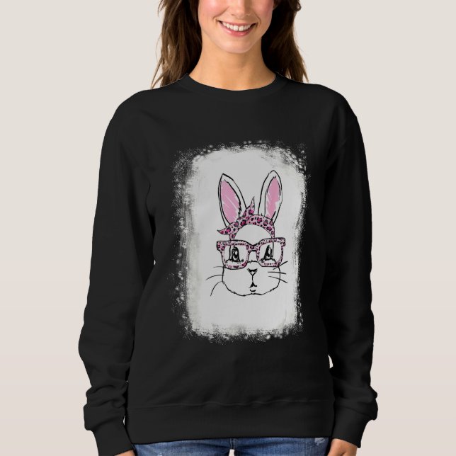 Bleached Bunny Face Leopard Glasses Headband Happy Sweatshirt (Front)