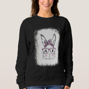 Bleached Bunny Face Leopard Glasses Headband Happy Sweatshirt