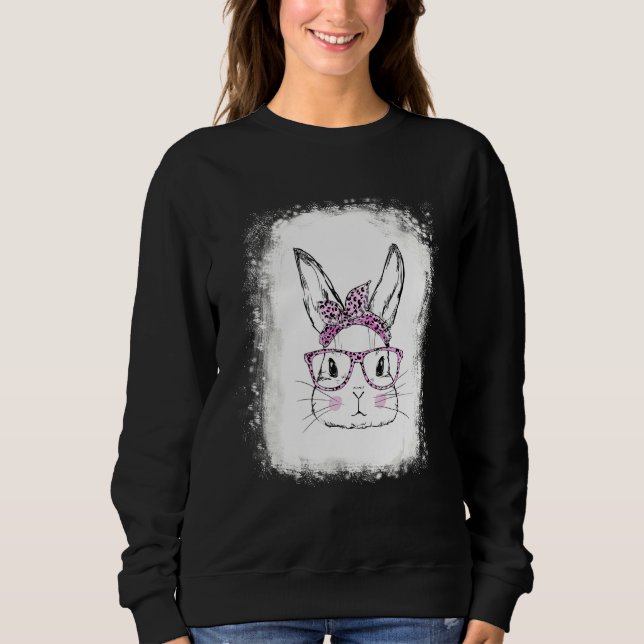 Bleached Bunny Face Leopard Glasses Headband Happy Sweatshirt (Front)