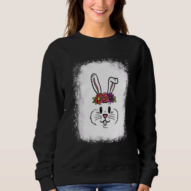 Bleached Bunny Face Leopard Glasses Headband Happy Sweatshirt (Front)