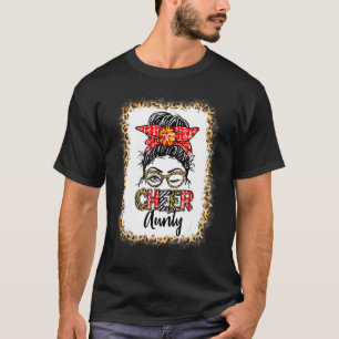Bleached Cheer Aunty Cheerleading Messy Bun Leopar T-Shirt