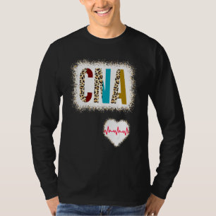 Bleached Cna Colour Half Leopard Nursing Heartbeat T-Shirt