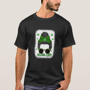 Bleached Cna Life Messy Bun Leopard St Patricks Da T-Shirt