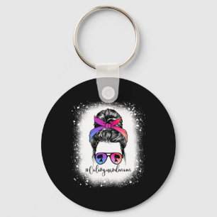 Bleached Colour Guard Mom Life Messy Bun Funny Mot Keychain