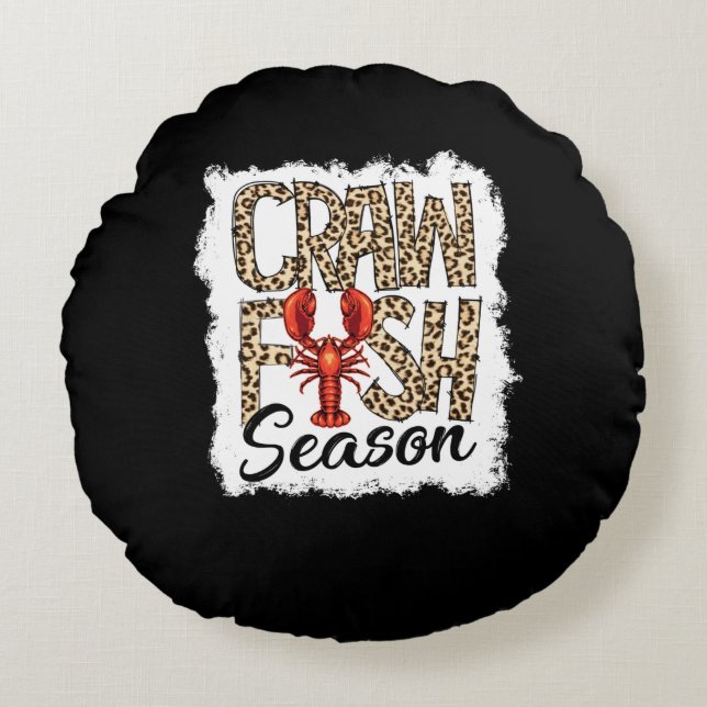 Bleached Crawfish Season Leopard Crawfish Boil Round Pillow (Front)