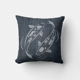 Bleached Denim - Koi Throw Pillow