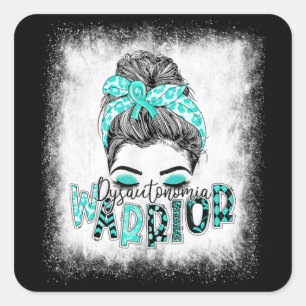 Bleached Dysautonomia Warrior Messy Bun Turquoise  Square Sticker