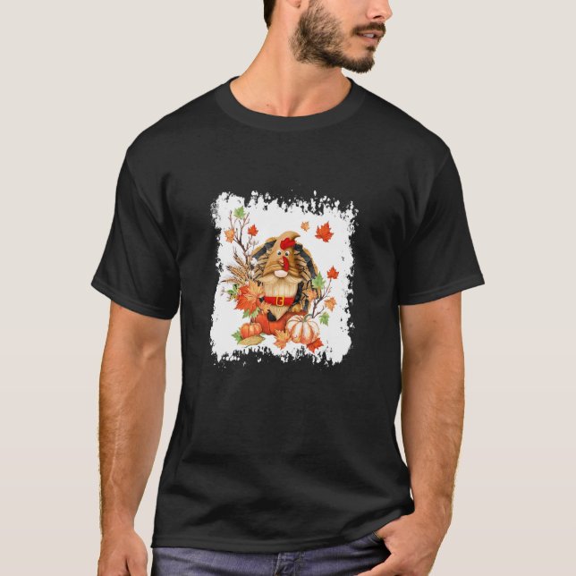 Bleached Fall Gnome Turkey Thanksgiving Gnome Gobb T-Shirt (Front)