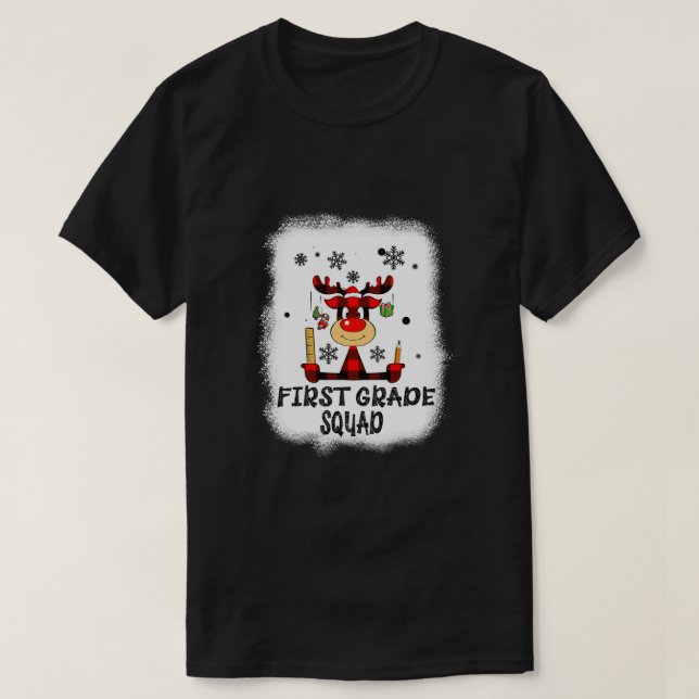 Bleached First Grid Squad Reindeer Funny Teacher T-Shirt (Design Front)