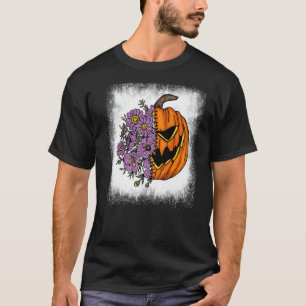 Bleached Floral Scary Pumpkin Face Pumpkin Season T-Shirt