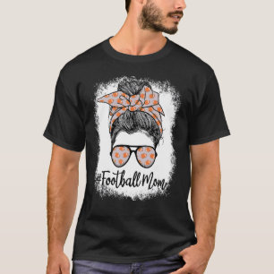 Bleached Football Leopard And Messy Bun Player Mom T-Shirt