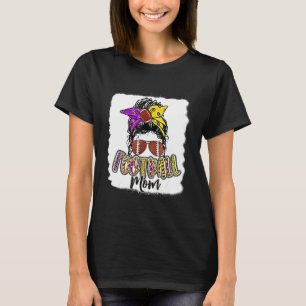 Bleached Football Mom Life Leopard Messy Bun Playe T-Shirt
