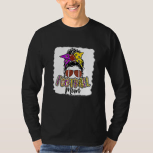 Bleached Football Mom Life Leopard Messy Bun Playe T-Shirt