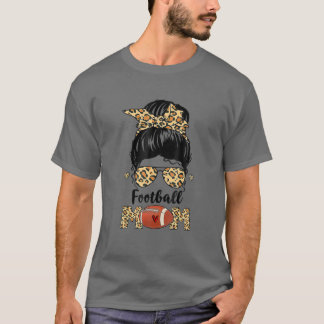 Bleached Football Mom Life With Leopard And Messy T-Shirt