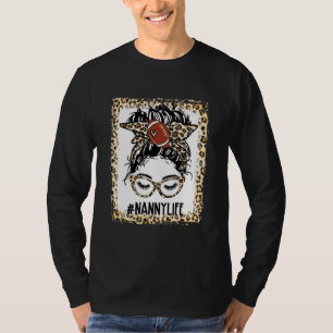 Bleached Football Nanny Messy Bun Game Day Mothers T-Shirt