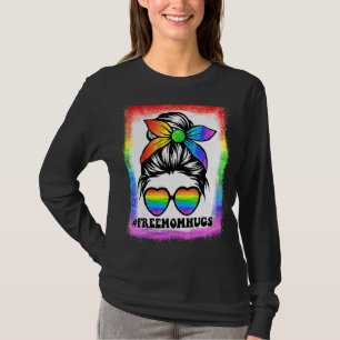 Bleached Free Mom Hugs Rainbow Heart Lgbt Pride Me T-Shirt