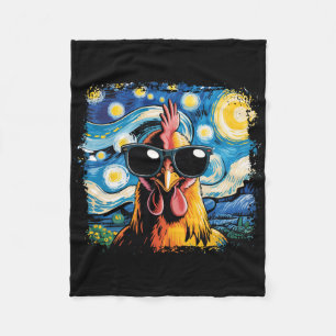 Bleached Funny Chicken Starry Night Van Gogh Chick Fleece Blanket