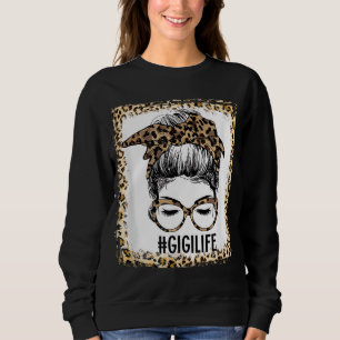 Bleached Gigi Life Messy Bun Leopard Christmas Mot Sweatshirt