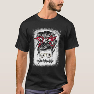 Bleached Glamma Life Soccer Mothers Day Messy Bun T-Shirt