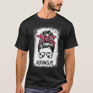Bleached Grams Life Soccer Aunt Messy Bun Hair Mot T-Shirt