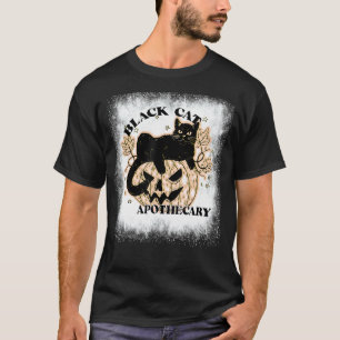 Bleached Halloween Black Cat Apothecary Pumpkin Ca T-Shirt